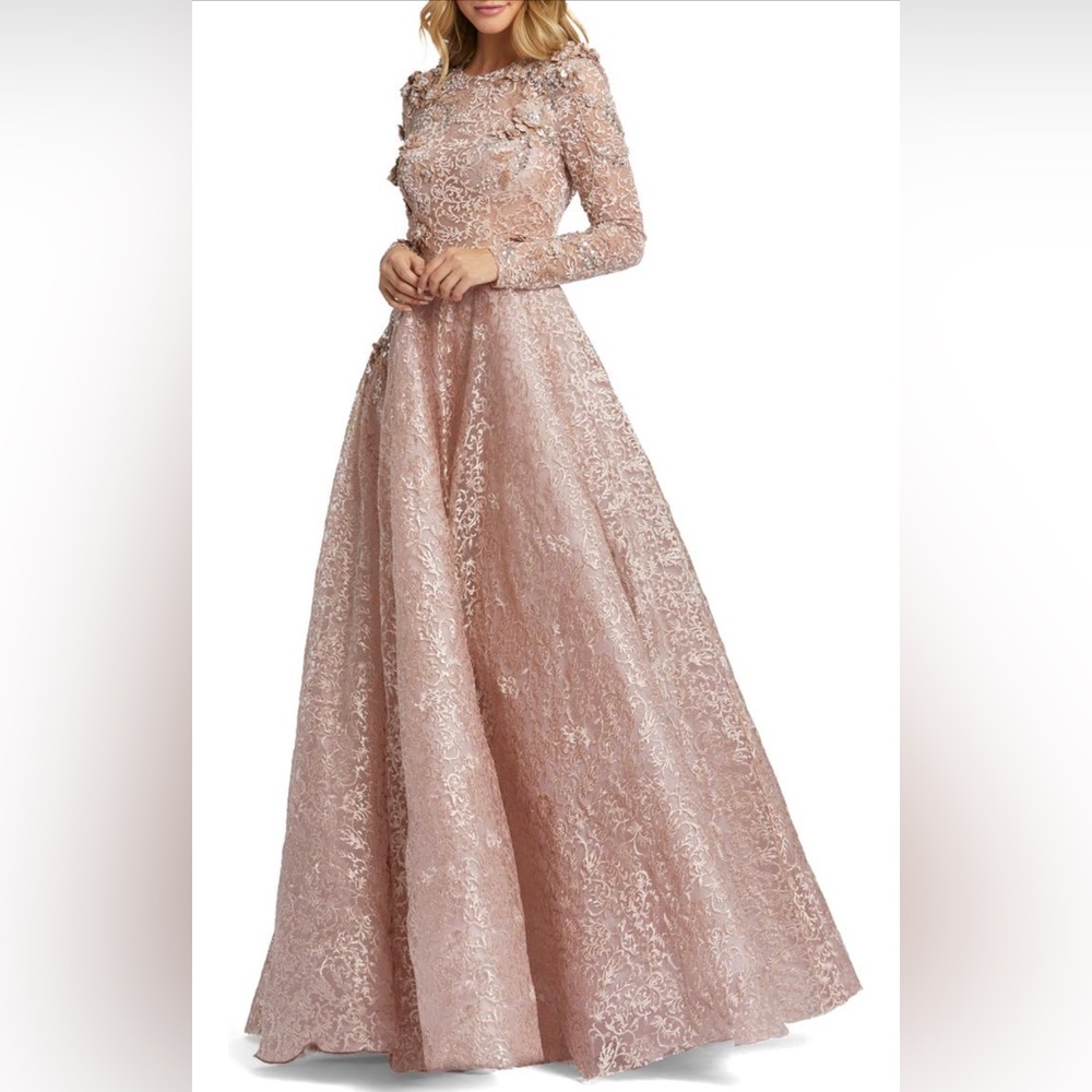 Mac Duggal Floral Lace Long Sleeve A- Line Gown - Size 12 NWOT
